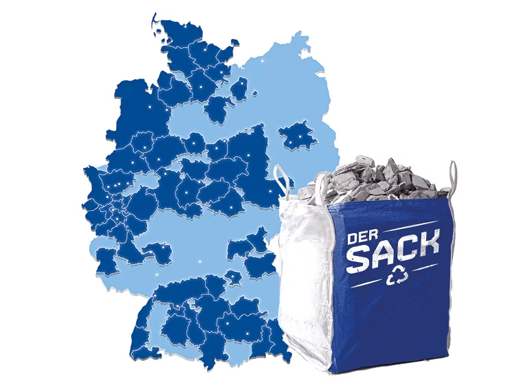 Karte von Deutschland mit Recycling-Sack für nachhaltige Abfallentsorgung.