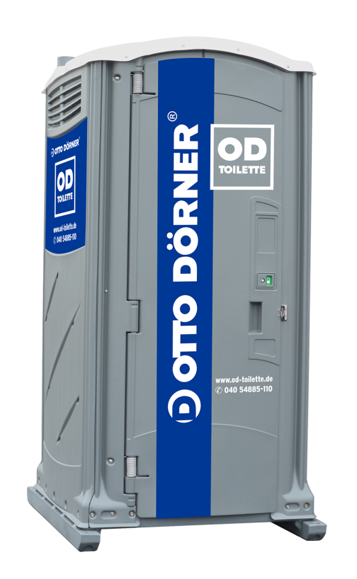 Mobile Toilette von Otto D&ouml;rner mit modernem Design und klarer Beschilderung.