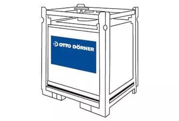 Zeichnung eines stabilen Lagercontainers mit Otto D&ouml;rner Logo f&uuml;r effiziente Lagerung.